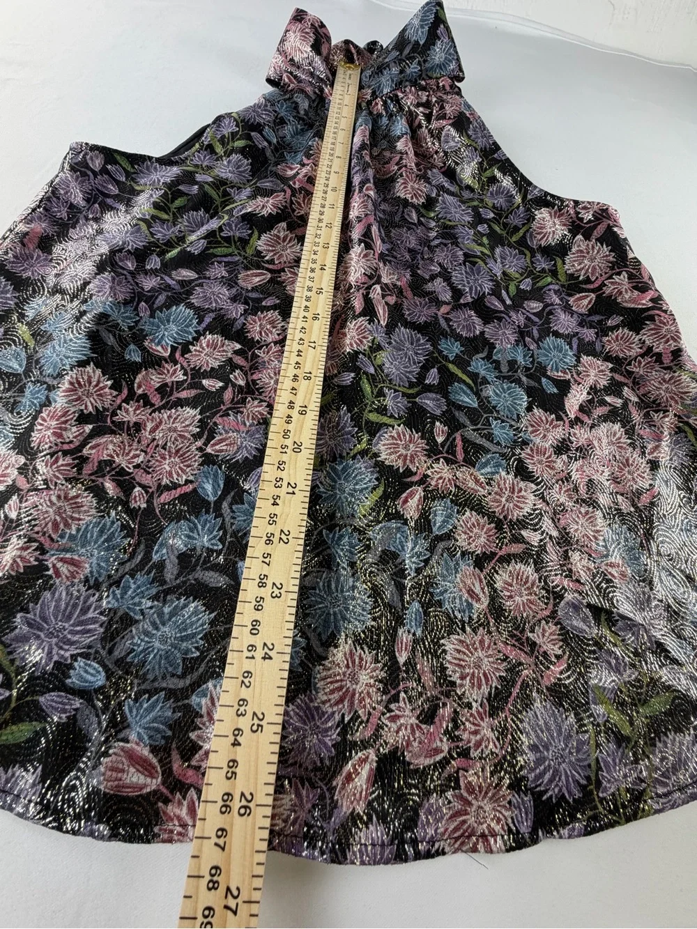 Gorgeous J. Crew Floral High-Neck Metallic Shine Halter - Feminine Beauty small